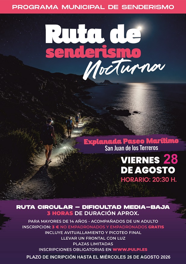 RUTA SENDERISMO NOCTURNO VIERNES 28 AGOSTO EXPLAYATE 2026